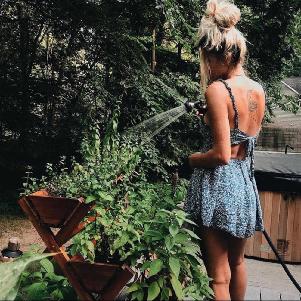 Blue floral romper. Low back